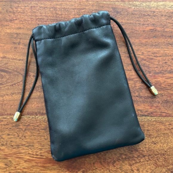 BANDOLIER Drawstring Pouch  & Strap - Top Grain Leather Black/Gold with Strap - Picture 6 of 9